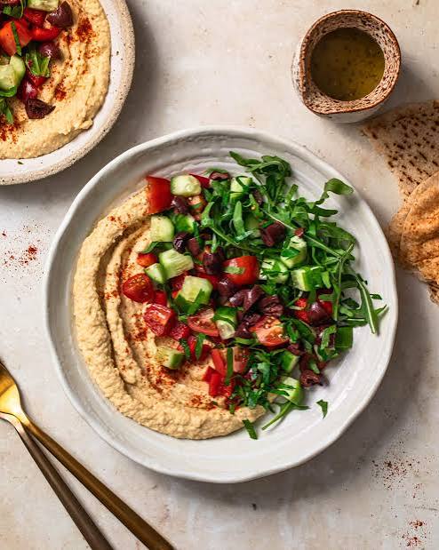 Logged hummus and vegetable meal